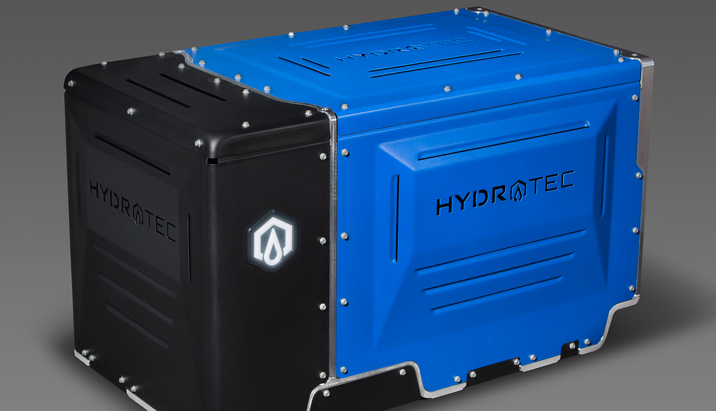 Wide Front Three-Quarters View of the GM Powered Solutions HYDROTEC Fuel Cell Power Cube