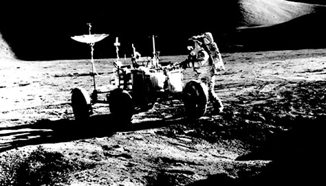 Black and White Image of an Astronaut on the Moon