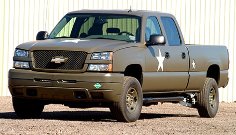 Three Quarters View of a Chevy Silverado MIlitary Truck