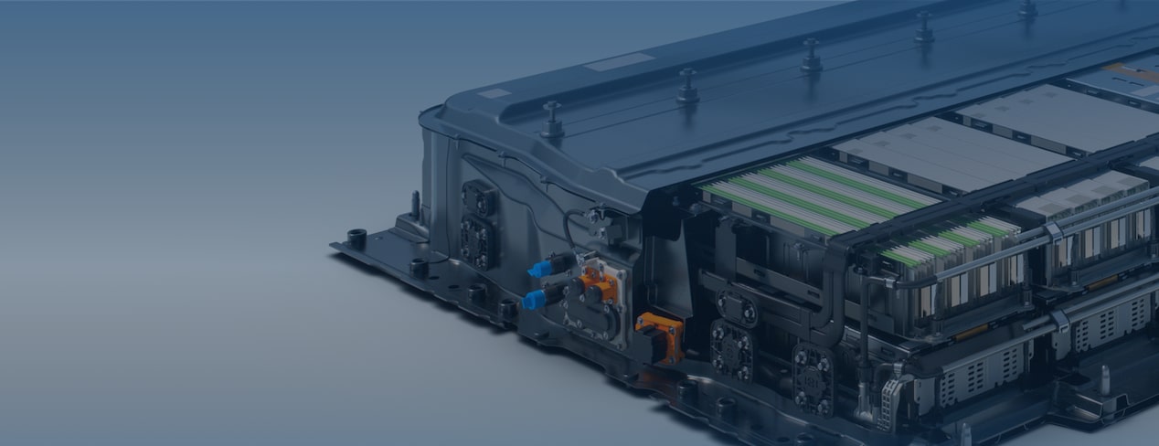 Detailed View of an EV Battery Pack Assembly with Exposed Modules and Protective Housing