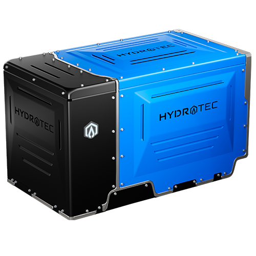 Side Three Quarters View of a Blue and Black GM HYDROTEC Fuel Cell