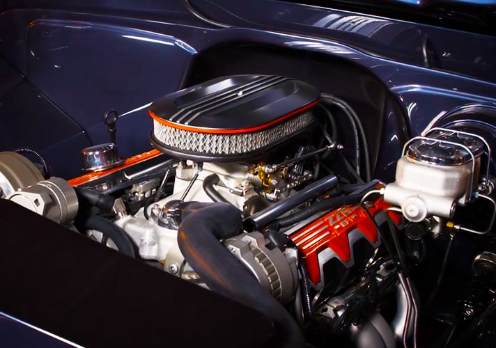 Close up of a Chevrolet Crate Engine Inside of a Vehicle